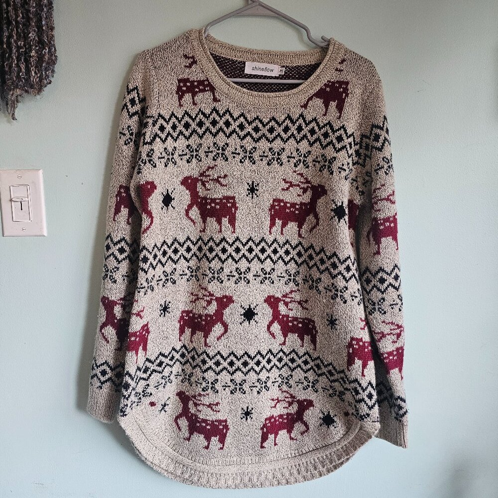 Shineflow-Reindeer Snowflake Oversized Pullover Sweater Size M